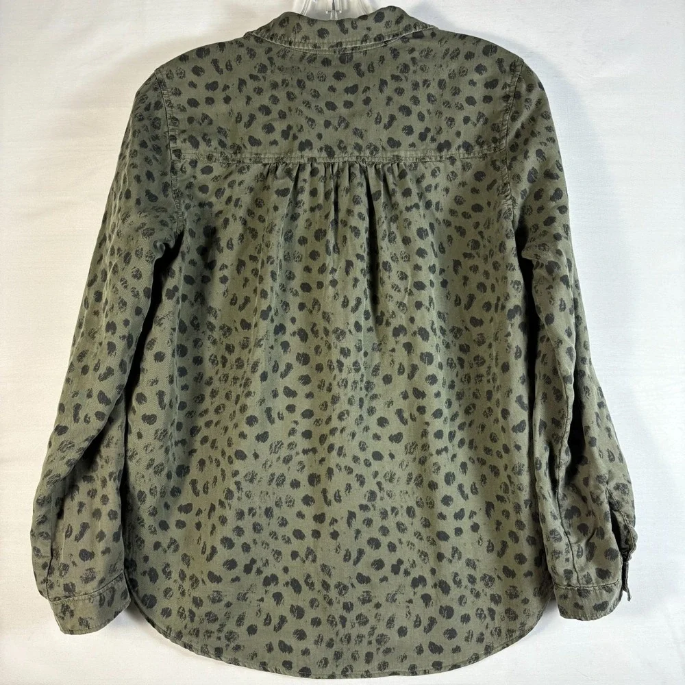 Cloth‎ & Stone Olive Green Cheetah Print Tencel Button Down Shirt XS
